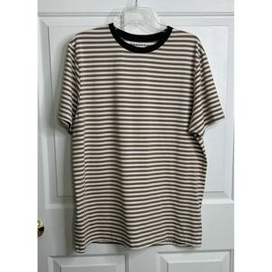 Denim & Flower Ricky Singh Short Sleeve Shirt Brown+ White Striped Mens XL READ*